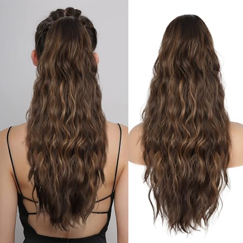 Brown Mixed Honey Blonde 26 Inch Drawstring Ponytail Extension for Women