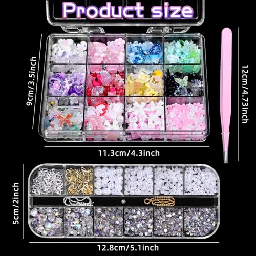 3D Nail Art Charms Set with Pearls & Gemstones - 24 Assorted Designs