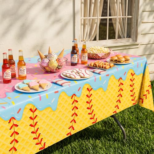 3 Pack Baseball Ice Cream Drip Disposable Tablecloths - 54x108 Inches