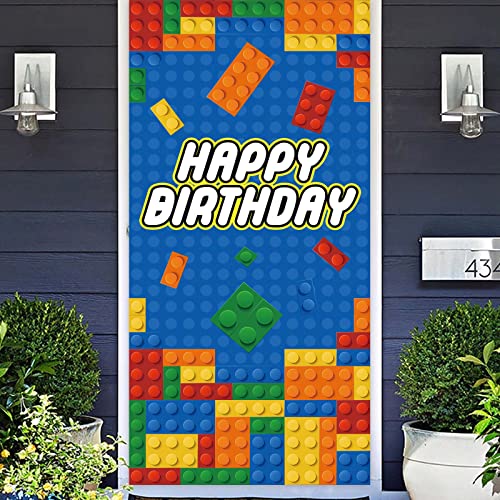 Colorful Building Blocks Birthday Banner Backdrop - 72.8" x 35.4"
