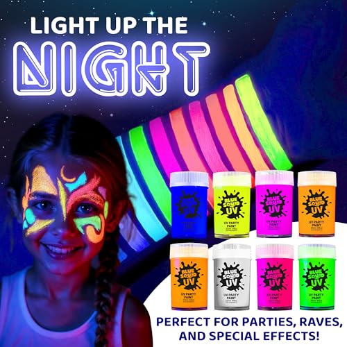 Blue Squid UV Body Paint Pots - 8 Neon Glow-in-the-Dark Face Paint Set