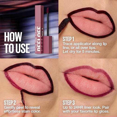 Maybelline Super Stay Peel Off Lip Liner - 24HR Matte Stain, Hydrating Formula, Sunset Berry