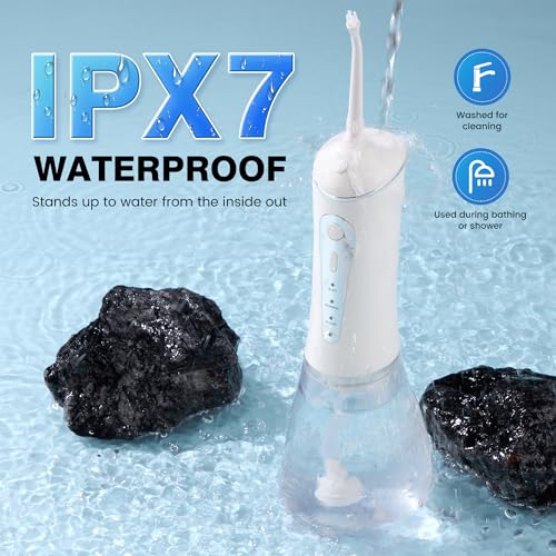 ZUAMEGU White Rechargeable Water Flosser for Teeth Cleaning, Portable, Quiet & IPX7 Waterproof