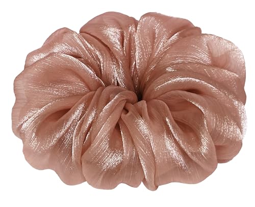 Oversized Sheer Organza Hair Scrunchie - Nude Shimmering Hair Tie