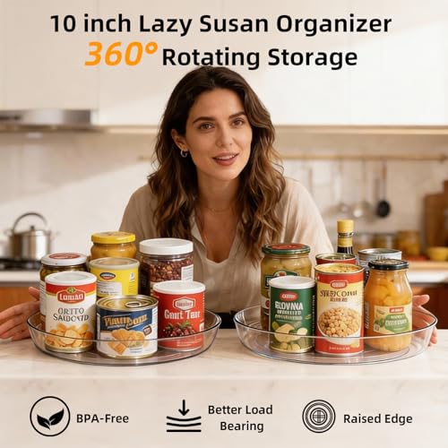 10-Inch Lazy Susan Turntable Organizer - BPA-Free Plastic for Spices & Pantry
