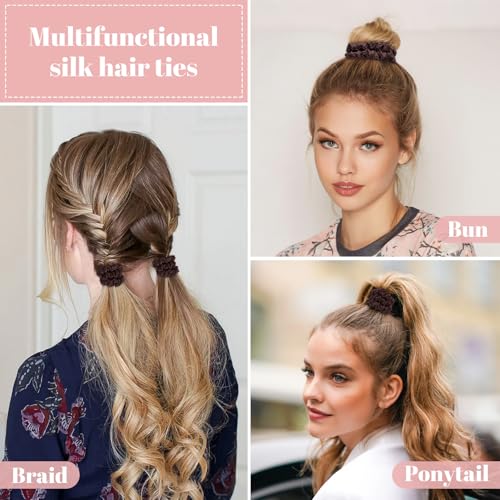 WantGor Mulberry Silk Scrunchies - 4PC Hair Ties Set