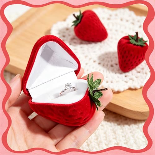 Wowagoga Strawberry Ring Box | Cute Velvet Jewelry Storage