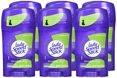 Lady Speed Stick Invisible Dry Deodorant, 24 Hour Powder Fresh, 1.4 oz (6 Pack)
