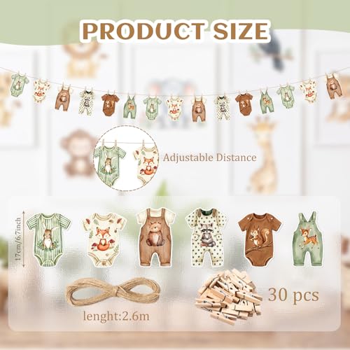 Woodland Animal Baby Shower Banner with Clips and Hemp Rope