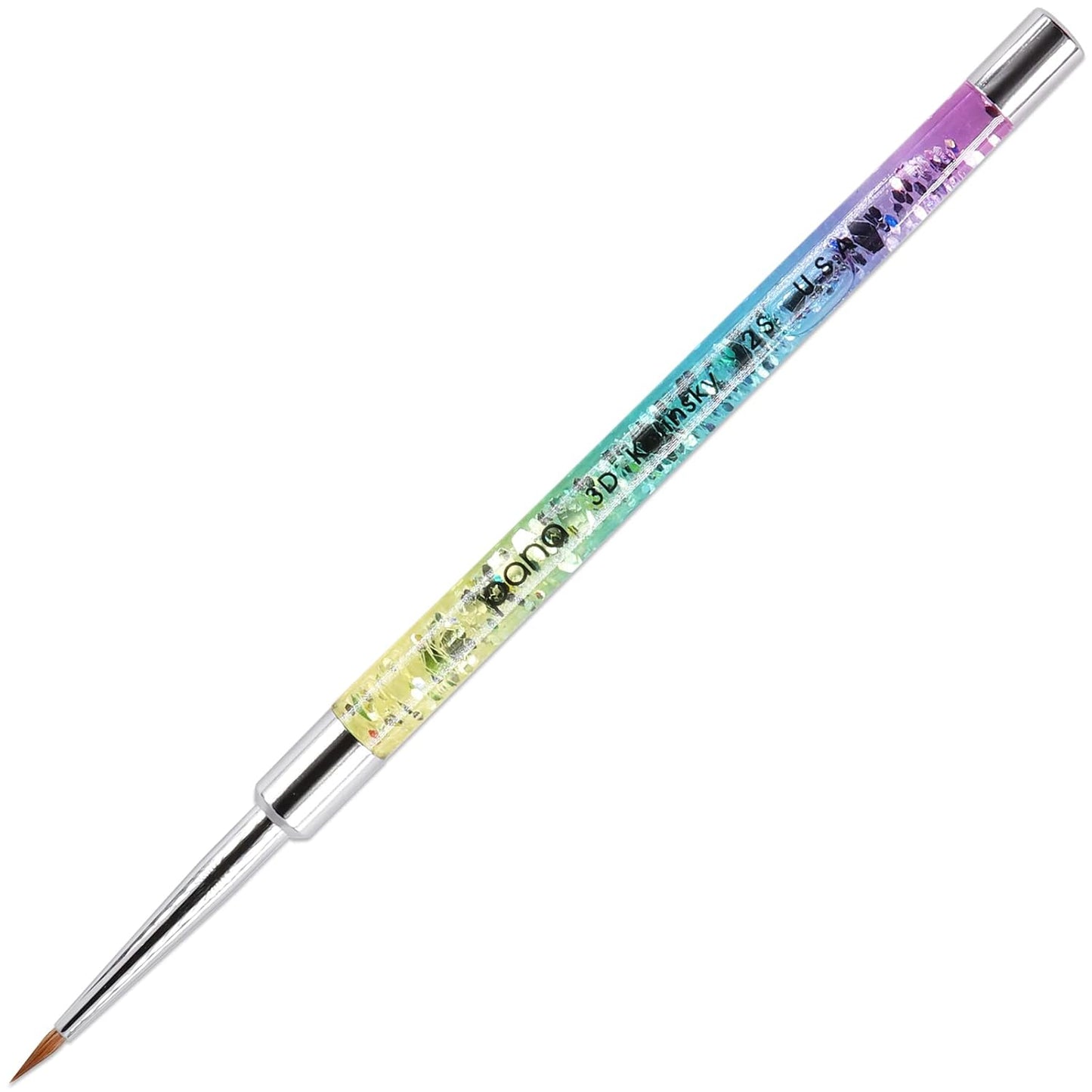 Kolinsky 3D Acrylic Nail Brushes - Liquid Glitter Handle for Professional Manicure | Rainbow Color, Size #4