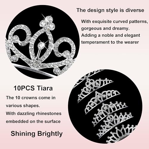 GLITZJOY 10-Piece Sparkly Rhinestone Princess Tiara Headband Set for Women & Girls
