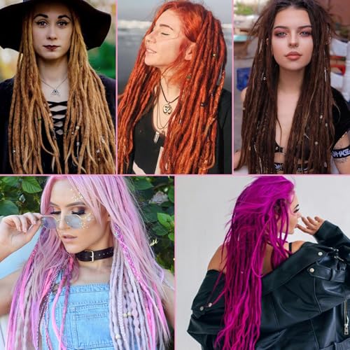 Purple Mix Wool Dreadlock Extensions 20 Inch Double Ended 20 Strands Handmade for Women