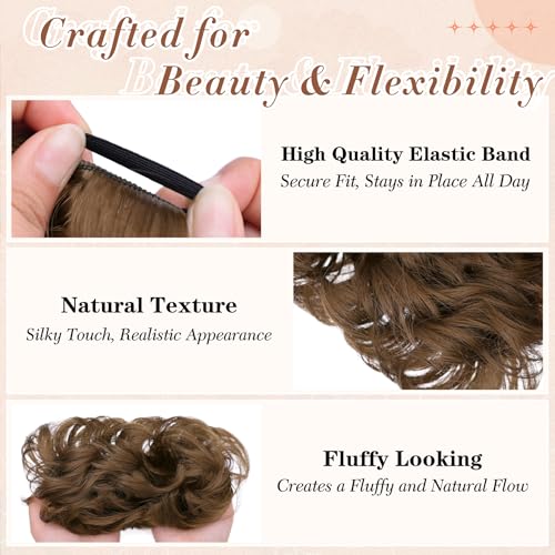 Light Brown 2PCS Messy Bun Hair Pieces for Women Synthetic Hair Extensions