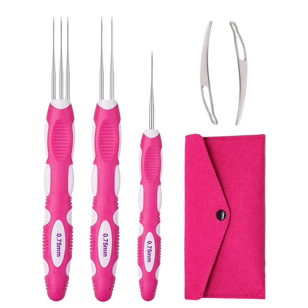 Yarniss Dreadlocks Crochet Hooks with Ergonomic Handle, Braid Hair Locking Tool, 3pcs Dreadlock Crochet Needle 0.75mm