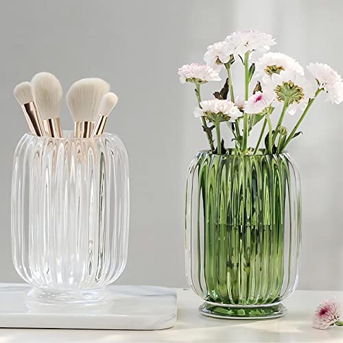DASITON Green Makeup Brush Holder Organizer - Vintage Glass Storage