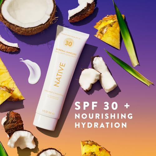 Native Sunscreen SPF 30 with Zinc Oxide - Coconut & Pineapple, 5oz, Dermatologist Tested for Sensitive Skin