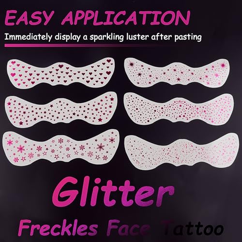 Glitter Freckles Temporary Face Tattoos - 6 Sheets of Pink Sparkle Patches