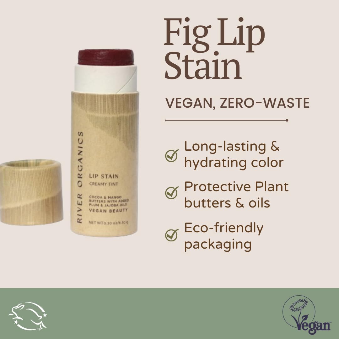 Organic Lip Stain - Zero-Waste Vegan Formula, Long-Lasting Color in Fig | 0.30 oz / 8.45 g