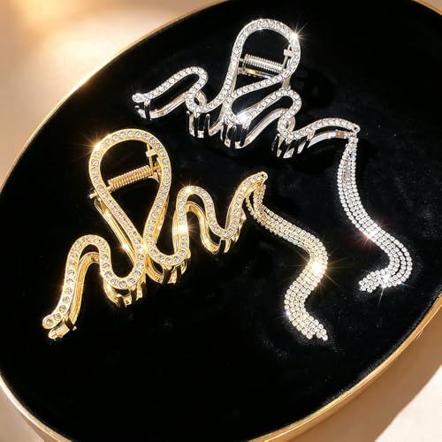 Gold Sparkle Claw Clip with Dangling Chain - Elegant Hair Accessory