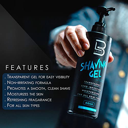 L3 Clear Shaving Gel for Men - Non-Irritating, 16.9 oz
