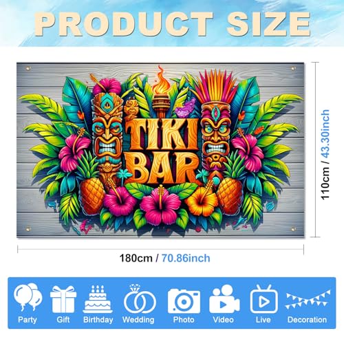 Tiki Bar Aloha Banner - 71 x 43 Inch Hawaiian Luau Party Decoration