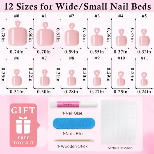 LoveOurHome Nude Press On Toenails Kit with Tabs - Short Square Fake Toe Nails for Women