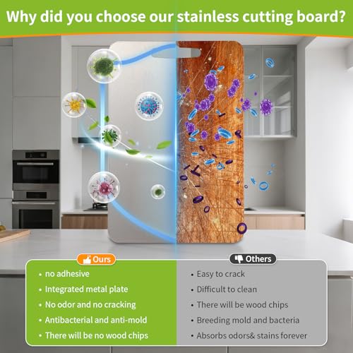 304 Stainless Steel Cutting Board - Double-Sided, 13.5x9in, Dishwasher Safe