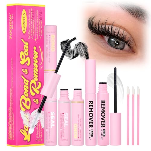 FANXITON Lash Bond and Seal Kit (Black+Clear) with Remover for Cluster Lashes