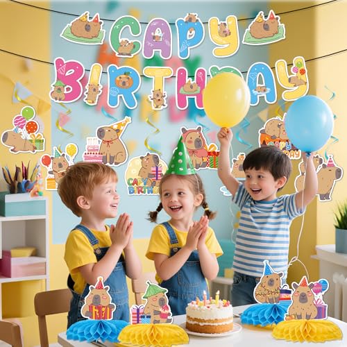 Capybara Birthday Party Decorations - 14PCS Banners & Centerpieces