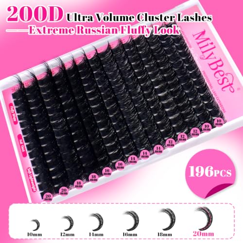 MilyBest 200D Lash Kit - Fluffy D Curl Clusters with Bond & Seal