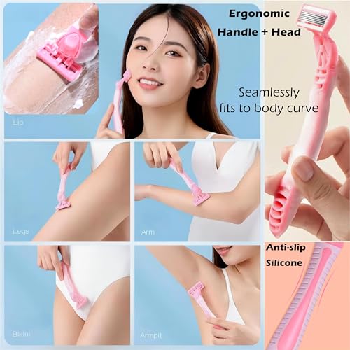 Razors for Women Hair Removal Shaver-Detachable Head Fits Body Curve,Anti-slip Ergonomic Handle,Skin Beauty Tool Hair Shaving Razor for Facial Eyebrow,Underarm,Leg Bikini Hairs,4 Count in Storage Case