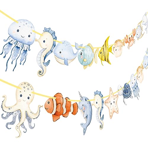 Ocean Animal Banners - 2pcs Under the Sea Party Decorations