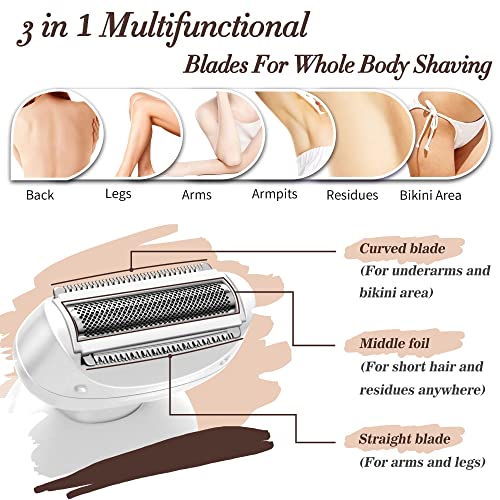 Electric Shaver for Women Electric Razor for Womens Bikini Legs Underarm Public Hairs Rechargeable Trimmer with Detachable Head Cordless Wet Dry Use