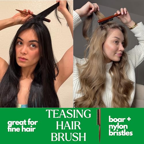 GranNaturals Boar & Nylon Bristle Styling Brush Teasing Comb with Rat Tail Pick, 1 Count