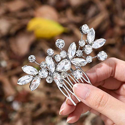 Silver Rhinestone Hair Comb for Women - Catery Wedding Hair Piece