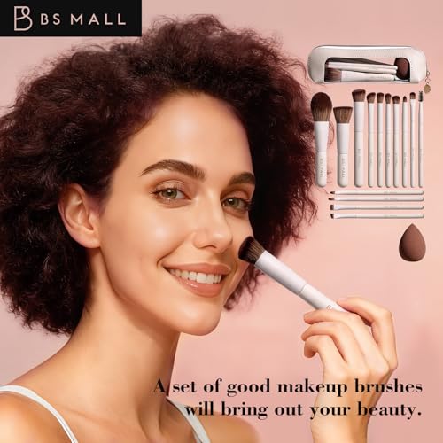 BS-MALL 14 Pcs Makeup Brushes Set with Travel Case - Beige