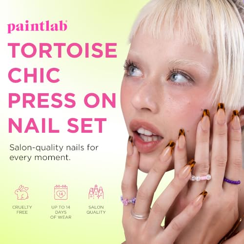 PaintLab Tortoise Chic Coffin Press-On Nails - 30pc Salon Kit