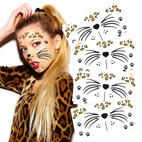 Kotbs Leopard Face Temporary Tattoos 7-Pack Waterproof Halloween Body Art