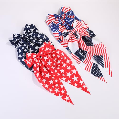 4th of July Oversized Hair Bows, American Flag Ribbon Clips for Women & Girls
