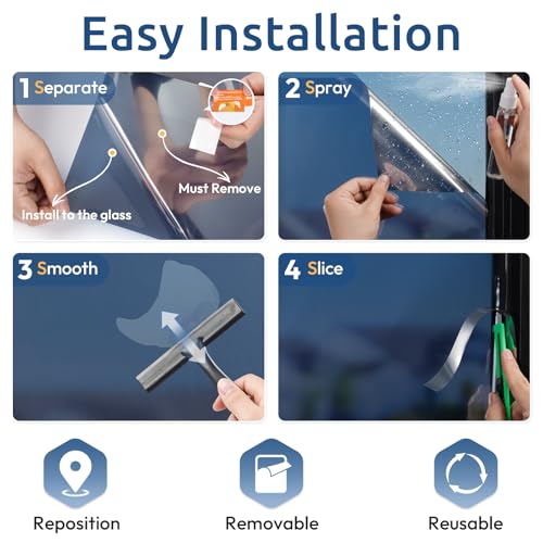 rabbitgoo One Way Privacy Window Film, Blue Silver, 17.5" x 78.7"