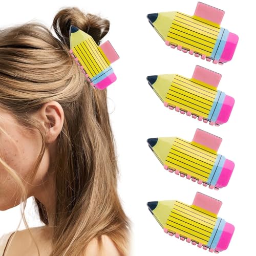 Tihebax Yellow Pencil Hair Clips for Teachers & Students 4-Pack - Cute School Spirit Hair Accessories