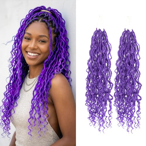 14 Inch Boho Faux Locs Crochet Hair - Pre-looped Goddess Locs, Purple