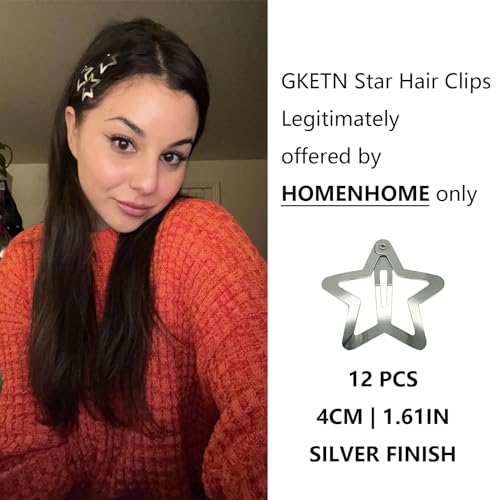 12 PCS Y2K Star Hair Clips - Silver Non-Slip Barrettes for Women