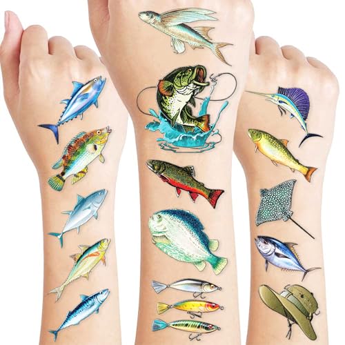 Fishing Temporary Tattoos Set for Kids - 60 PCS Birthday Party Favors