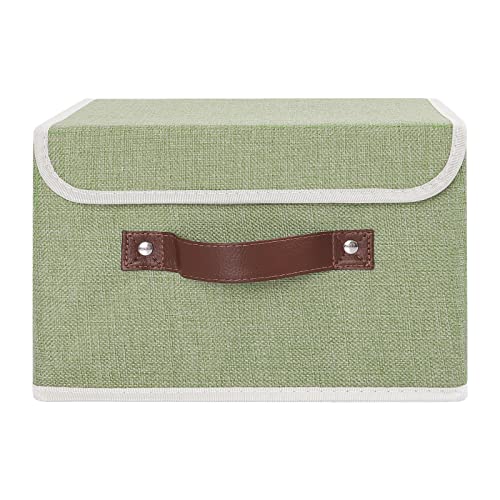 Small Fabric Storage Bin with Lid - Green, 10x8x7 Inches, Washable