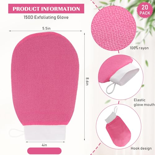 FoldTier Rose Red Exfoliating Body Glove 20 Pcs - Deep Skin Scrubber for Men & Women