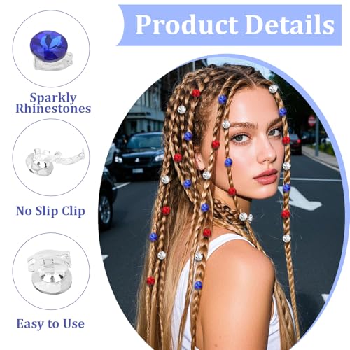 YISSION 30PCS Patriotic Rhinestone Hair Clips for Women & Girls - Red, White, Blue Variations