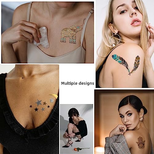 12 Sheets Gold & Silver Metallic Temporary Tattoos - Waterproof & Long Lasting