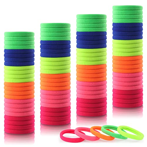 Sublaga 100PCS Fluorescent Hair Ties for Women & Girls - No Damage Elastic Ponytail Holders