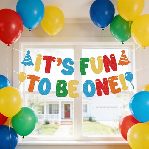 It's Fun to Be One Banner | Colorful 1st Birthday Decorations